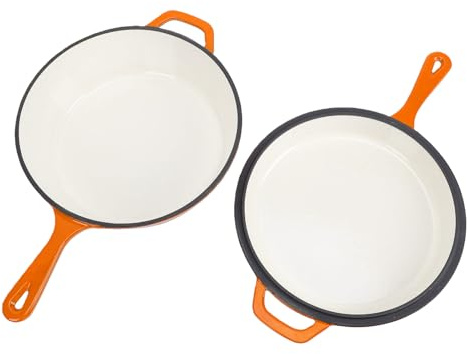 Greensen Gjutjärnspanna med Lock Emaljerad Stekpanna 10,2 Tums Nonstick Gjutjärnspanna för Wokningsgrillning och Vardagsmatlagning i Hemmet med Djup 3,1 Tums Design (Orange)