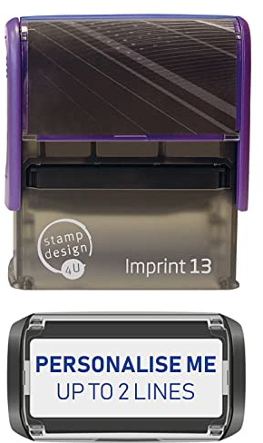 Stamp Design 4U Imprint 13 58x22mm 2 Line Personalised Stamp Premium Custom Made Self-Inking Business Address Rubber Stamp with Blue Ink