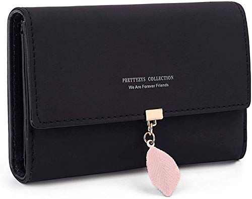 ANYWN Geldbeutel Damen mittelgroß, Geldbörse Damen, Elegant Damen Portemonnaie mit viele Fächer（Schwarz）