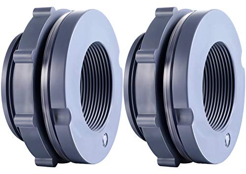 Outus 2 Pieces 1.5 Inch PVC Bulkhead Fitting for Rain Barrels, Aquariums, Water Barrel, Water Tanks, Bucket, Ponds, Pools