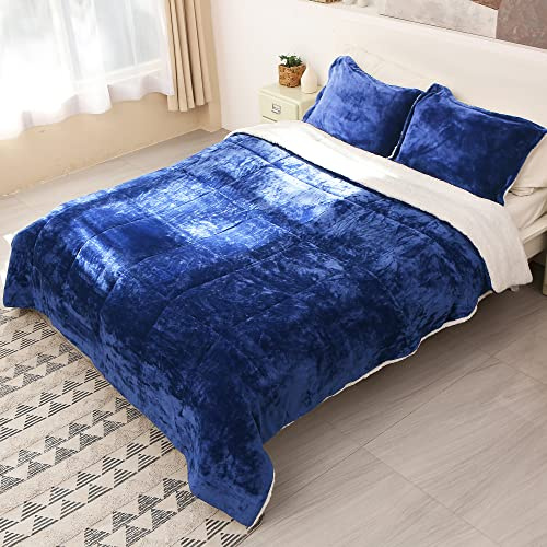 Catalonia Classy Set copripiumino king size in pile sherpa set 3 pezzi, set copripiumino reversibile accogliente e soffice, caldo e morbido, 220 x 230 cm, 1 piumino e 2 federe, Blu