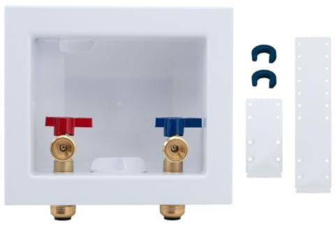 SUNGATOR Push-Fit Laundry Washer Valve Box, Washing Machine Outlet Box with Center Drain, 1/2 Inch Push-Fit Inlet x 3/4 Inch MHT Outlet, with 2 Disconnect Clips