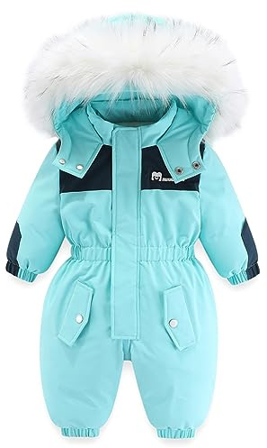 Bebé Invierno Traje de Nieve Mameluco Niño Niña con Capucha Pelele Polar Abrigo Ropa Cremallera Mono Cortaviento Ropa Exterior Traje de Esquí Lago Azul 2-3 Años