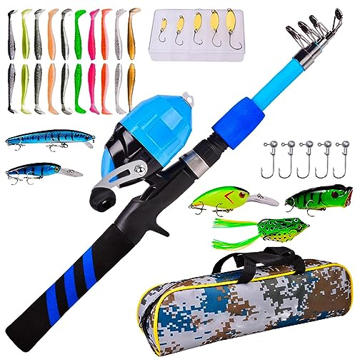 Kinder-Angelruten-Set, Angelruten- Und Angelrollen-Set Für Kinder, Teleskop-Angelrute Und Rolle Set, Kinderangel Starter Set, Für Kinder, Erwachsene, Jugendliche, Mädchen Und Jungen