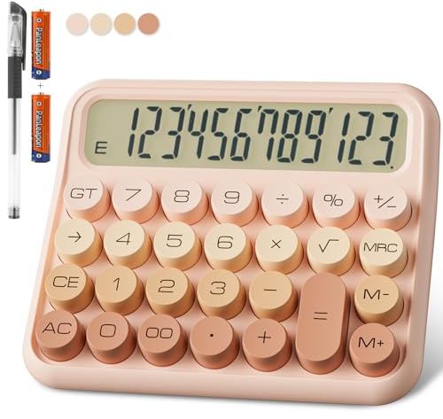 Mechanical Calculator 12 Digit Extra Large 5-Inch LCD Display, DECKLIT Battery Desk Calculator, Big Buttons Easy to Press Office Calculators Desktop, 15°Tilt Screen for Kids Calculator(Gradient Pink)