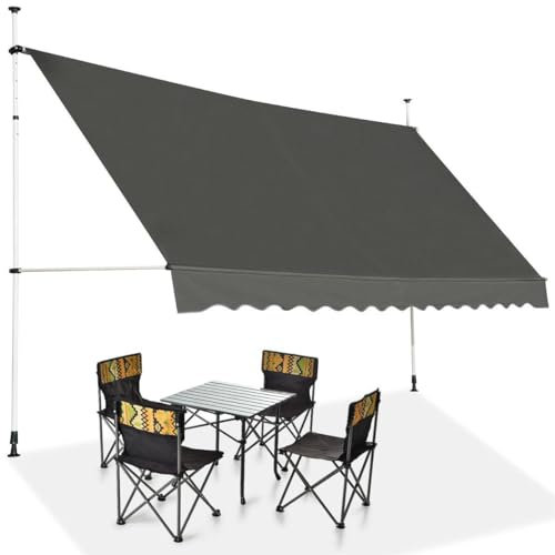 HOMASIS Store à Serrage 150/200/250/300/350/400 cm, Protection Solaire réglable en Hauteur sans perçage, auvent avec manivelle, Store banne Manuel à Bras articulé, pour l'extérieur (Gris, 4m)