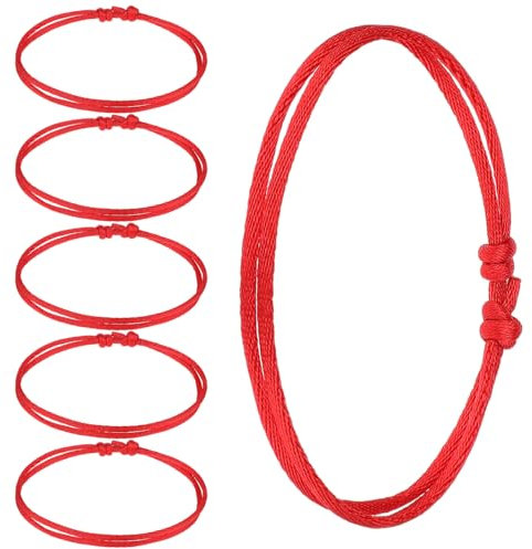 Yolev 6-Piece Red Cord Bracelet Set - Adjustable Kabbalah Knot String Bracelets for Friendship, Good Luck, Graduation, Birthday, Lovers