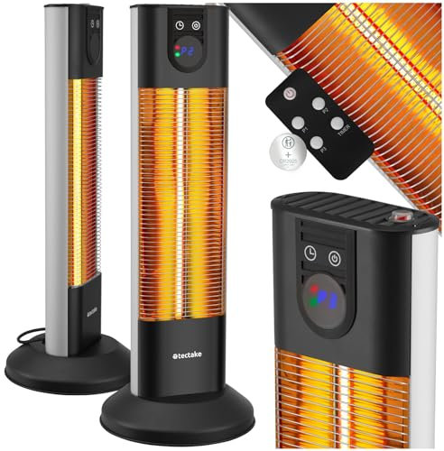 tectake® Radiatore a Infrarossi 1500W, LED, Timer, 3 Livelli di Potenza, Telecomando, Alluminio Inossidabile, Protezione Antiribaltamento, Riscaldamento Diretto - Nero