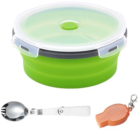 USHXVG 1 Piece of 1200Ml Folding Bowl, 1 Piece of Spoon and Fork with Storage Box, Silicone Bowl, Camping Bowl and Tableware Set, Foldable Camping Bowl