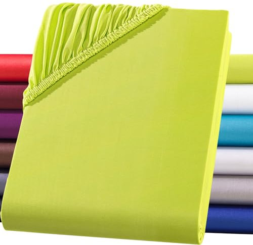 Spannbettlaken 180x200 Mit 30cm Tiefer Tasche,Atmungsaktiv,Leicht,Weich & Knitterfrei Bettlaken 180-200x200 Für Boxspringbett,Maschinenwaschbar,100% Mikrofaser-Spannbetttuch(Apfelgrün,180-200x200cm)