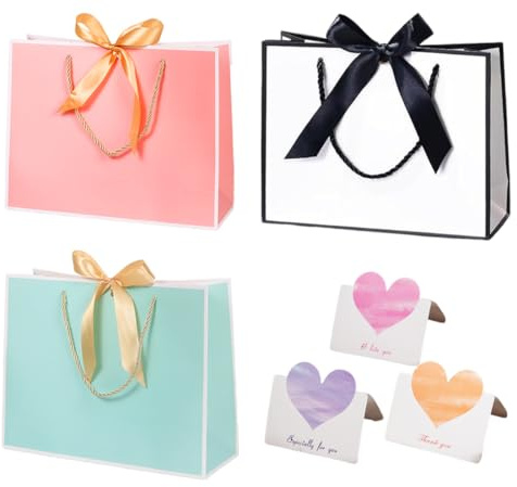 SULIUDAJI 3 Pcs Sacchetti Regalo In Carta Con 3 Carte Sacchetti Regalo Con Manici Per Donne Ragazze Damigella D'Onore Compleanno San Valentino Festa Di Nozze