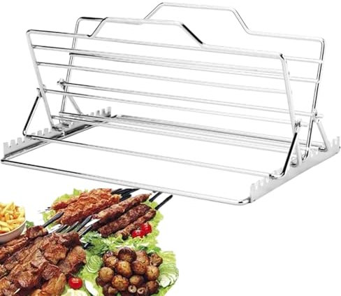 Grillställ för grillning, mångsidigt grillställ, grillställ, justerbart bakställ, hopfällbart roterande grillställ, rostfritt stål, bärbart grillställ för utomhus