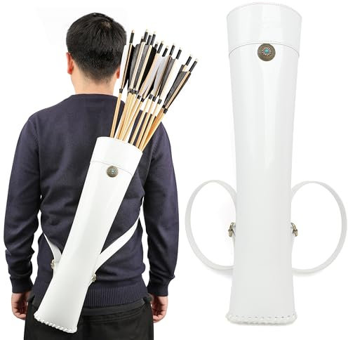 SHARROW Bogenschießen Rückenköcher Traditioneller Pfeile Köcher Einstellbar PU-Leder Pfeile Halter Pfeilköcher für Reiten Schießen Outdoor-Jagd (Weiß)
