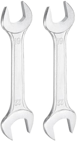 sourcing map 2 chiavi a doppia estremità aperta, 19 mm x 22 mm, metriche con angolo di offset di 15 gradi, chiave a testa piatta piccola, chiave zincata a estremità aperta, per riparazione