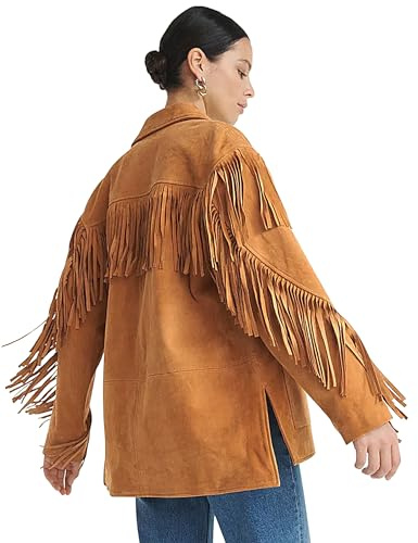 FOMELY Fringe Jacket Women Suede Jacket Faux Casual Fringe Long Sleeve Fall Vintage Western 2025 Cowgirl Outfits With Pockets