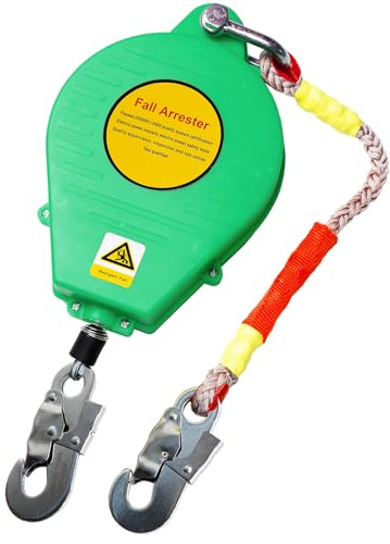 BOVDC Dispositivo Anticaidas Retráctil, Linea de Vida Retractil Homologado 150 KG, Verde/Amarillo Arnés de Seguridad Anticaídas Retráctil 3-20m para Trabajos en Altura(Verde,10 metros)