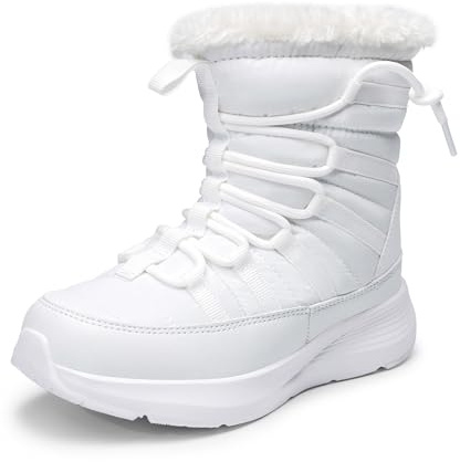 DREAM PAIRS Girls Boys Winter Snow Boots, Slip Resistant Faux Fur Lined, Windproof Warm Slip-On Boots for Kids,Size 2 Little Kid,White,KKUMSB2507