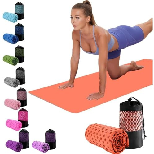 Oaygat Yoga Towel Sweat Absorbent Non-slip Yoga Towel Quick-drying Yoga Mat Hot Mat Cloth Breathable Yoga Mat with Mesh Carrying Bag for Bikram, Pilates, Gym Workout