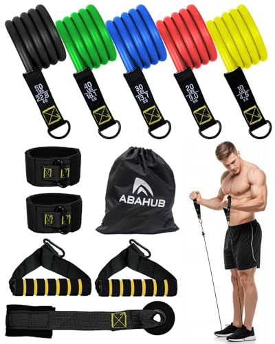 Abahub Set di Bande di Resistenza 100 lbs, con Ancoraggio per Porta, Maniglie e Cinghia per Piedi, per Allenamento Completo del Corpo, Palestra Domestica, ideale per Principianti e Avanzati