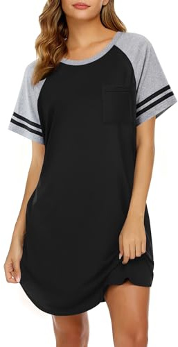 Ekouaer Nightgowns for Women Color Block Sleep Shirt Short Sleeve Sleepwear