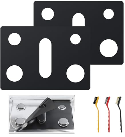 Stove Top Protector for Frigidaire Gallery Gas Range - 2 Pcs(Standard Versio) Reusable Burner Splatter & Spill Guard Liner Only Compatible with Models GCFG3060BF & GCFG3060BD, Bonus 3 Cleaning Brushes
