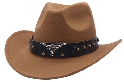 Générique Chapeau Cowboy Femme Chapeaux Cowboy Style Classique Western pour Hommes Chapeaux Fedora à Large Bord en Feutre avec Bandeau Taureau De Soleil Chapeau D'éQuitation