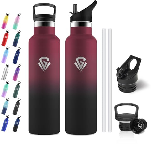 JAPORIA Botella Agua Termica 750ml, Botella Agua con Pajita, sin BPA, Cantimplora Acero Inoxidable, Aislamiento al Vacío, Termo para Escuela, Ciclismo, Escalada
