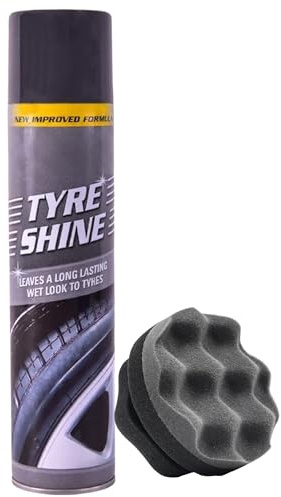 Tyre Shine Spray 500ml & Tire Wax Applicator Pad Kit – Long Lasting, Wet Look Tyre Shine, Tyre Dressing & Wax, Easy Car Cleaning Exterior, Deep Black Tyre Shine for Car Tyres, All Weather Protection