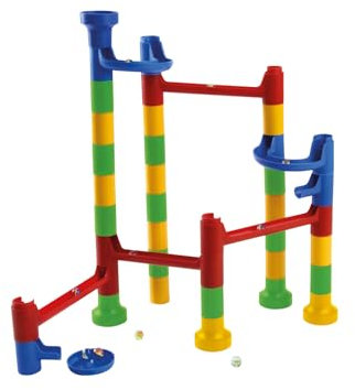 Lena 65289 Cascade Kugelbahn Curve, Murmelbahn zum Zusammenbauen, Baukasten mit 32 Bahnelementen, 2 Kurventeilen und 10 Glasmurmeln, Motorik und Konstruktionsspielzeug für Kinder ab 3 Jahre, bunt