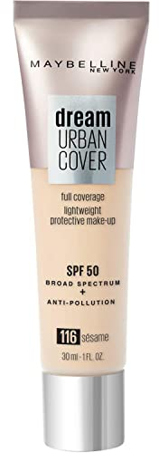 Maybelline New York Fondotinta Liquido Dream Urban City, Coprenza Medio-alta, SPF 50, Protegge dall'inquinamento, Sesame (116), 30 ml