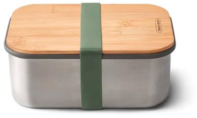 BLACK + BLUM - Boîte à Sandwich Acier Inoxydable, Bambou et Silicone - Conception Écologique et Durable pour Repas Sains et Pratiques au Quotidien - Vert Olive - Taille L