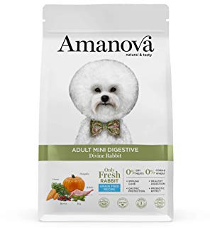 Amanova Cibo Secco Super Premium per Cani di Taglia Piccola con Stomaco sensibile Gusto Coniglio - 100% Naturale, ipoallergenico e monoproteico - Grain Free - Cruelty Free - Formato da 7 kg
