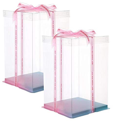 4 Layer Tall Transparent Cake Box 8 Bakery Carrier Packing with Lids, 2 Pack Clear Box for Wedding, Birthday, Anniversary Display Pack Box, Gradient Ramp Base
