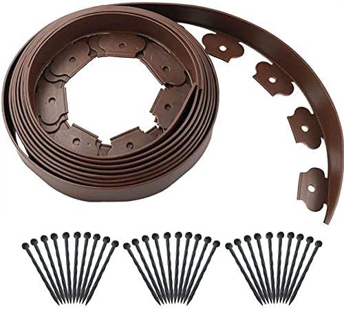 Beeteinfassung Kunststoff Flexible Rasenkante Beet-Eingrenzung Beetumrandung Beetbegrenzung Rasenbleche Mähkante Palisade Beet Rasen Rasenbegrenzung Garten Dekorativ,Braun,10m