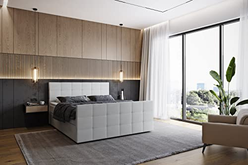 INNOCENT® - S4 | Boxspringbett mit Bettkasten Farbe nach Wahl | 7-Zonen & 3D-Air 6cm | Stauraum | H2 | S4 mit Fuss Farbe Weiss PU, Größe 90 x 200cm inkl. 3D-Visco Topper