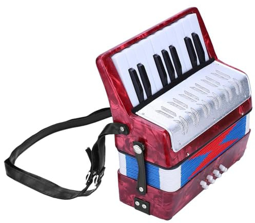 17 Keys 8 Bass Piano Celluloid Accordion for Beginners and Adults Portable Concertina with Side Adjustable Strap Mini Musical Instrument (Red)