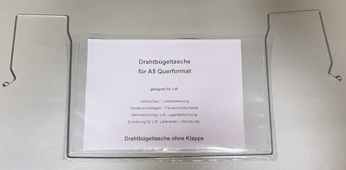 10x A5 Drahtbügeltasche (ohne Klappe), passend für A5 Querformat geeignet für z.B. Gitterboxen, Regale und Paletten