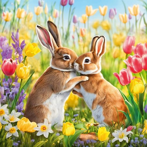 20 Servietten Ostern Hasen im Frühlingsfeld als Tischdeko. Papierservietten mit Motiv für den Frühling. Auch für Decoupage und Serviettentechnik 33x33cm