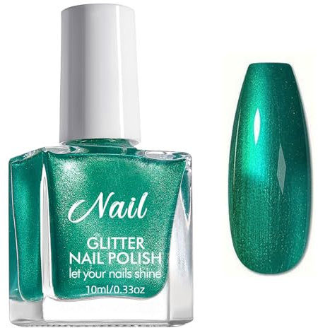 NLFOX Green Nail Polish - Dark Green Pearl & Shell Thread Effect - Quick Dry, Water Based, Breathable - French Manicure Nail Polish