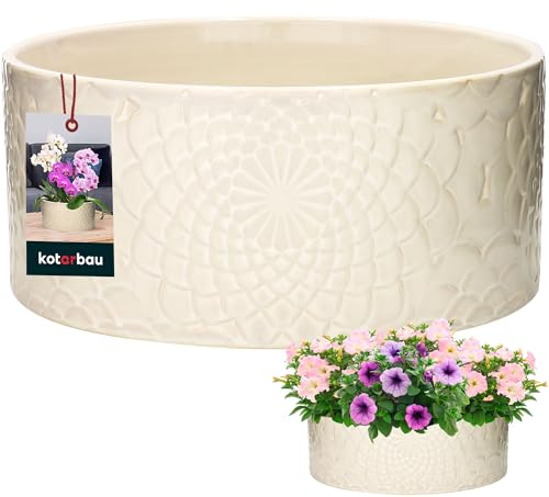 KOTARBAU® Pot de Fleur Ceramique émaillée 13 x 28 cm Crème |Cache Pot Ceramique Exterieur |Pot de Fleur Exterieur |Pot Plante Intérieur |Pot Fleurs Exterieur |Cache Pot Exterieur |Pot Fleur Extérieur