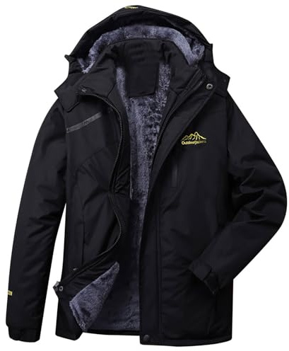 Fleece Lined Waterproof Jacket Mens Winter Warm Coats Plus Size Trench Coats Outdoor Rainjacket Fleece Skiing Jacket Softshell Winter Plush Waterproof Windproof Detachable Coat Windbreak Clearance