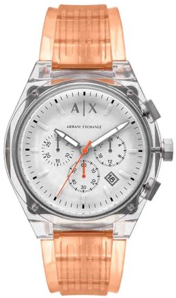 Armani Exchange Orologio Analogico al Quarzo Uomo con Cinturino in Poliuretano AX4164, Tono argento e rosa chiaro