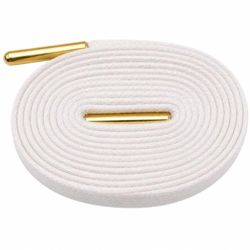 Codulu Vaxade skosnören platta skosnören med metallspetsar 8 mm breda ersättningsskosnören för sneaker atletisk skate stövel sportskor – 100 cm, Vitt, 100