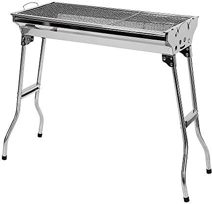 Barbecue à Charbon de Bois, Grill Charbon de Bois XXL, BBQ de Table en Acier Inoxydable, INOX Taille Grande BBQ Pliable Barbecue Grill à Charbon Four de Charbon Portable Robuste--73*33,5*70cm--Argent
