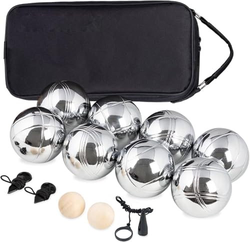 Truevaste Boule Set – 8 Boccia Kugeln aus Metall mit 2 Zielkugeln, 2 Abstandsmesser, Boules-Kugel Magnetvorrichtung & Tragetasche – Perfekt für Boule, Boccia Spiel Outdoor im Garten & am Strand