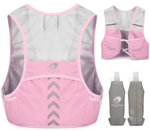 Outplea Chaleco Hidratacion con 2 Running Soft Flask 500ml, Ligera Chaleco Trail Running Mujer Hombre para MTB, Mochila Hidratacion Moto para Maratón Ciclismo Correr, Rosado