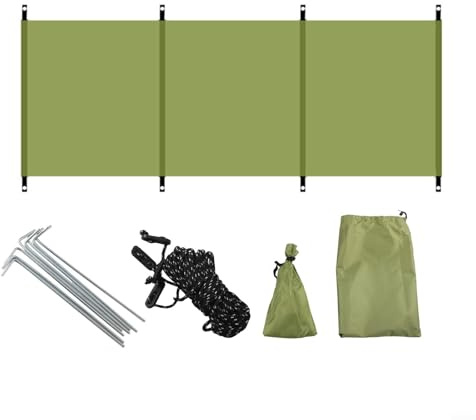 Camping Wind Screen Barrier Privacy Shield Outdoor Windbreak Protection Fence with Ground Stakes Storage Bag for Picnic BBQ Beach Cooking Hiking Activities 250x70cm(green（no pole）)