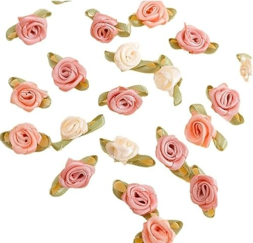 100 mini rose in raso multicolore, 15 mm, per lavori fai da te, cucito, artigianato, decorazioni per matrimoni, matrimoni, regali, nastri in tessuto, mini rose per lavori artigianali e decorazioni