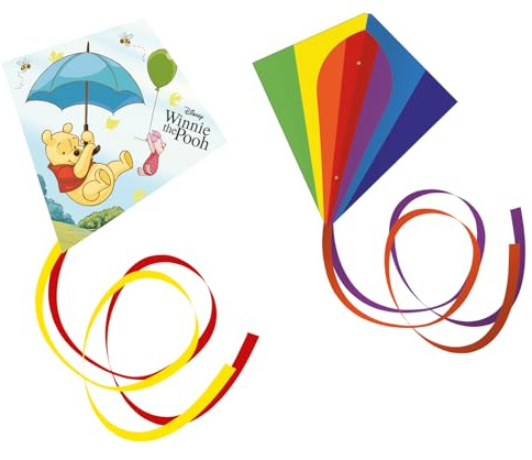Günther Flugspiele 30122 - Cometas monohilo Winnie The Pooh y Classic, Juego de 2, Cometas Infantiles de Robusto poliéster Ripstop, Juguetes de Exterior para niños a Partir de 4 años