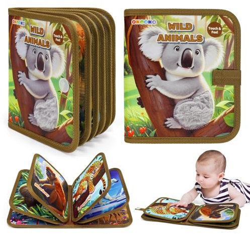 OKOOKO Touch and Feel Book, Interactive Textures Toy, Tactile Book